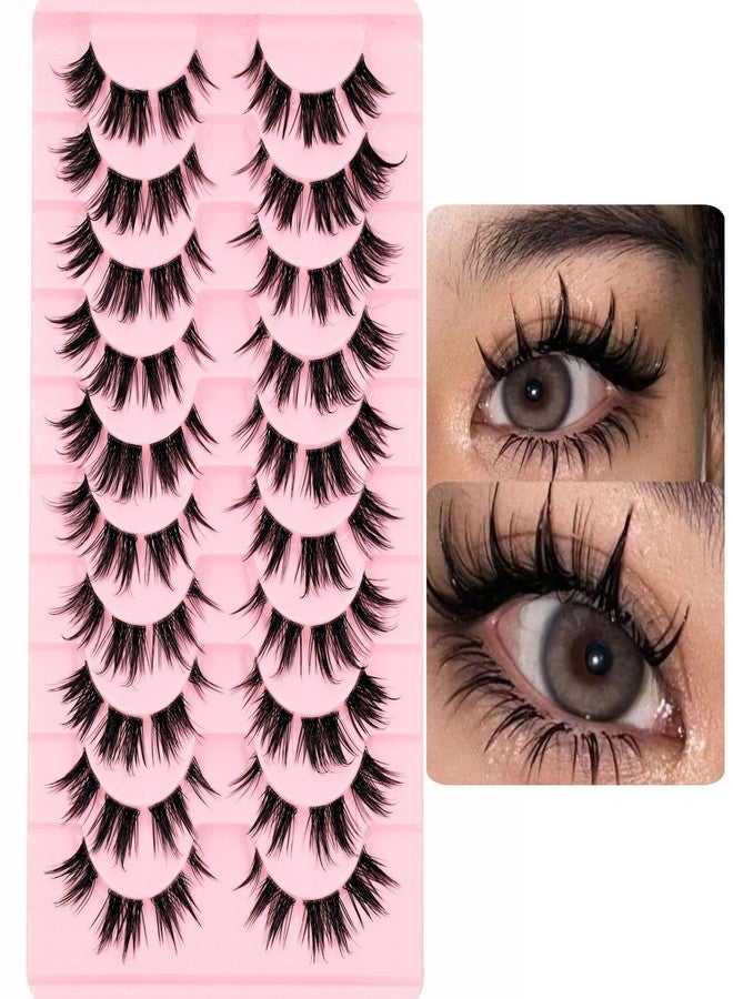 AUGENLI 10 Pairs Mink Lashes Wet Effect Manga Look False Eyelashes Puffy 3D Cat Eye Lashes 16MM Individual Strips Clusters Lashes Extension by AUGENLI（09） - Image 1